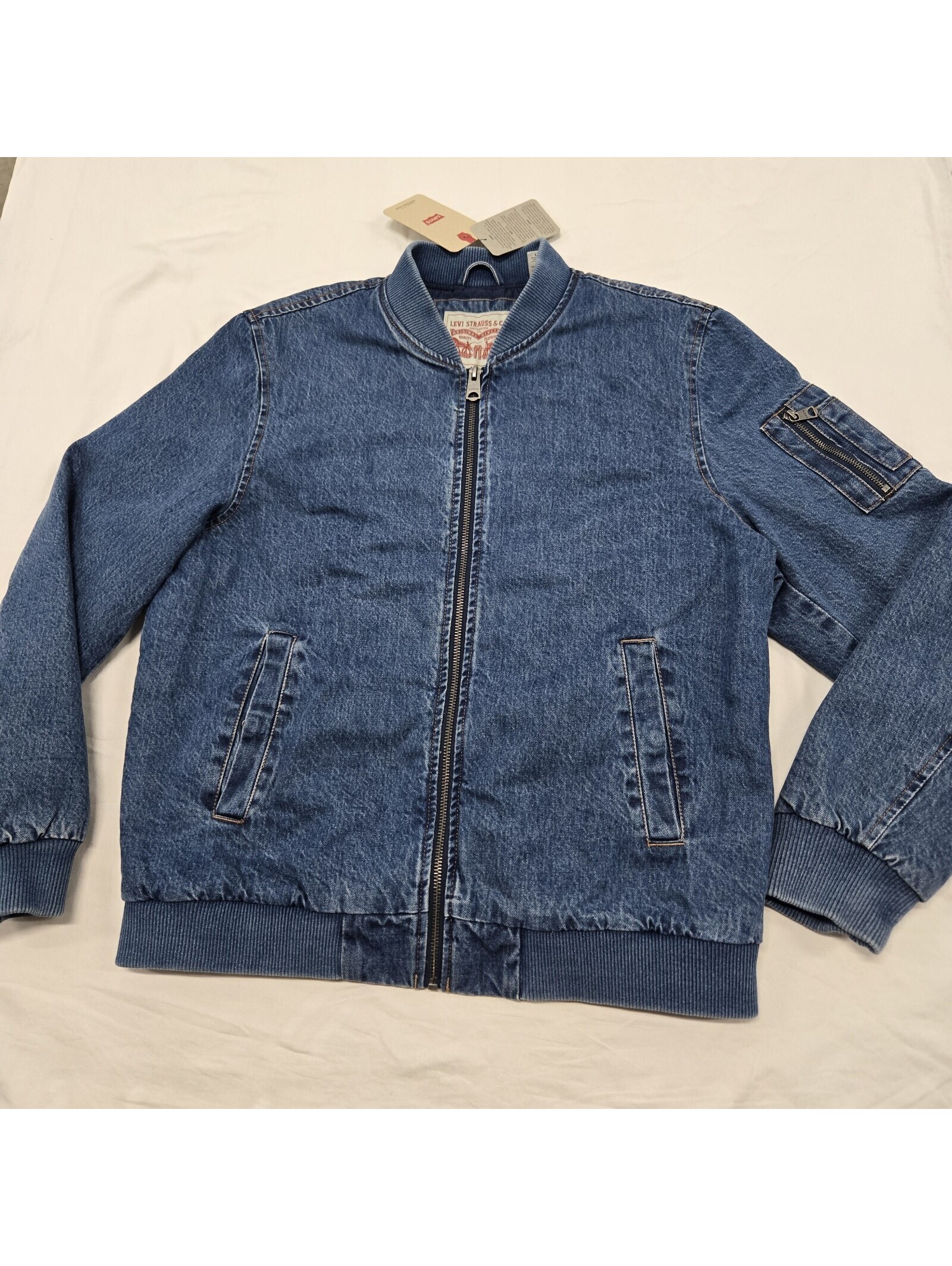 Nwt Men's Large Levis Quilted Denim Flight Jacket Full-Zip Navy Lined Bomber